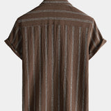 Men's Summer Striped Pocket Button Up Short Sleeve Hawaiian Shirt