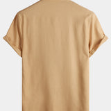 Men's Solid Colour Stand Collar Half Button Pocket Front Shirt