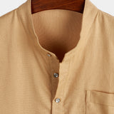 Men's Solid Colour Stand Collar Half Button Pocket Front Shirt