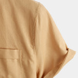 Men's Solid Colour Stand Collar Half Button Pocket Front Shirt