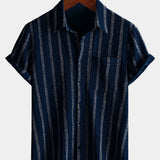 Men's Summer Striped Pocket Button Up Short Sleeve Hawaiian Shirt