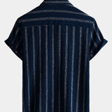 Men's Summer Striped Pocket Button Up Short Sleeve Hawaiian Shirt
