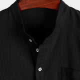 Men's Solid Colour Stand Collar Half Button Pocket Front Shirt