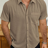 Men's Casual Waffle Summer Beach Short Sleeve Shirt