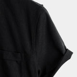 Men's Solid Colour Stand Collar Half Button Pocket Front Shirt