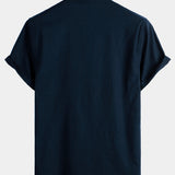 Men's Solid Colour Stand Collar Half Button Pocket Front Shirt