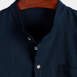 Men's Solid Colour Stand Collar Half Button Pocket Front Shirt