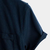 Men's Solid Colour Stand Collar Half Button Pocket Front Shirt
