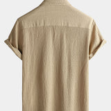 Men's Summer Solid Colour Pocket Casual Short Sleeve Shirt