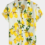Men's Lemon Print Short Sleeve Button-Up Beach Summer Hawaiian Shirt