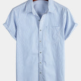 Men's Casual Striped Pocket Short Sleeve Shirt