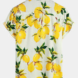 Men's Lemon Print Short Sleeve Button-Up Beach Summer Hawaiian Shirt