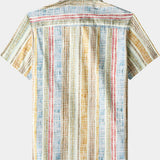 Men's Vertical Striped Cotton Breathable Cool Resort Vacation Short Sleeve Shirt