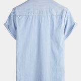 Men's Casual Striped Pocket Short Sleeve Shirt