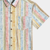 Men's Vertical Striped Cotton Breathable Cool Resort Vacation Short Sleeve Shirt