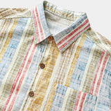 Men's Vertical Striped Cotton Breathable Cool Resort Vacation Short Sleeve Shirt