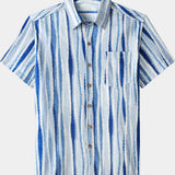 Men's Retro Tie Dye Vertical Striped Cotton Breathable Cool Resort Vacation Short Sleeve Shirt