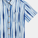 Men's Retro Tie Dye Vertical Striped Cotton Breathable Cool Resort Vacation Short Sleeve Shirt