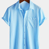 Men's Summer Solid Colour Pocket Casual Short Sleeve Shirt