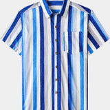 Men's Retro Coastal Stripe Cotton Cool Comfort Beach Party Holiday Short Sleeve Shirt
