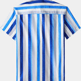 Men's Retro Coastal Stripe Cotton Cool Comfort Beach Party Holiday Short Sleeve Shirt