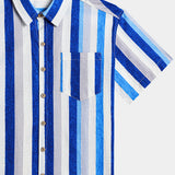 Men's Retro Coastal Stripe Cotton Cool Comfort Beach Party Holiday Short Sleeve Shirt