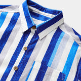 Men's Retro Coastal Stripe Cotton Cool Comfort Beach Party Holiday Short Sleeve Shirt