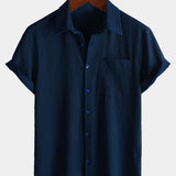 Men's Summer Solid Colour Pocket Casual Short Sleeve Shirt