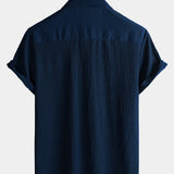 Men's Summer Solid Colour Pocket Casual Short Sleeve Shirt