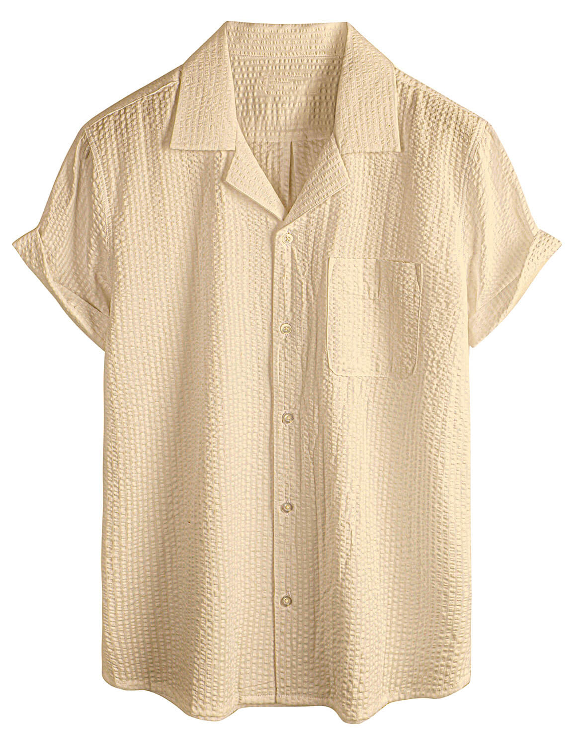 Men's Cotton Pocket Casual Solid Colour Beach Summer Button Up Short Sleeve Shirt