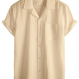 Men's Cotton Pocket Casual Solid Colour Beach Summer Button Up Short Sleeve Shirt