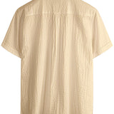 Men's Cotton Pocket Casual Solid Colour Beach Summer Button Up Short Sleeve Shirt