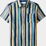 Men's Retro Multi Colour Striped Cotton Cool Comfort Beach Party Holiday Short Sleeve Shirt