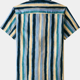 Men's Retro Multi Colour Striped Cotton Cool Comfort Beach Party Holiday Short Sleeve Shirt