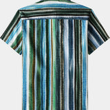 Men's Casual Striped Pattern Button Down Cotton Breathable Cool Vacation Short Sleeve Shirt
