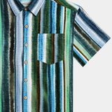 Men's Casual Striped Pattern Button Down Cotton Breathable Cool Vacation Short Sleeve Shirt