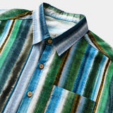 Men's Casual Striped Pattern Button Down Cotton Breathable Cool Vacation Short Sleeve Shirt