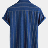 Men's Summer Striped Pocket Button Up Short Sleeve Hawaiian Shirt