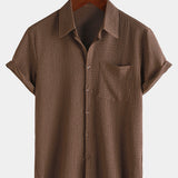 Men's Summer Solid Colour Pocket Casual Short Sleeve Shirt