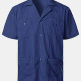 Men's Summer Cool Embroidery Cuban Guayabera Short Sleeve Button Up Beach Shirt