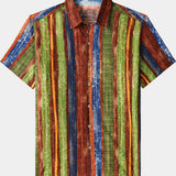 Men's Vintage Boho Striped Cotton Lightweight Breathable Cool Summer Holiday Short Sleeve Shirt