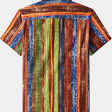 Men's Vintage Boho Striped Cotton Lightweight Breathable Cool Summer Holiday Short Sleeve Shirt