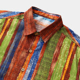 Men's Vintage Boho Striped Cotton Lightweight Breathable Cool Summer Holiday Short Sleeve Shirt