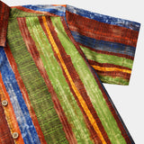 Men's Vintage Boho Striped Cotton Lightweight Breathable Cool Summer Holiday Short Sleeve Shirt