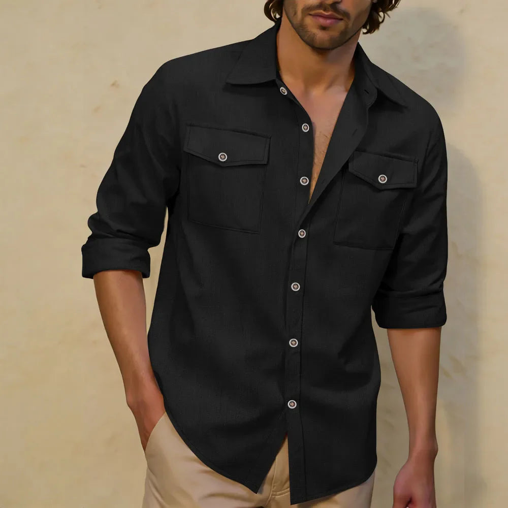 Vincent | Linen Shirt with Double Chest Pocket for Men