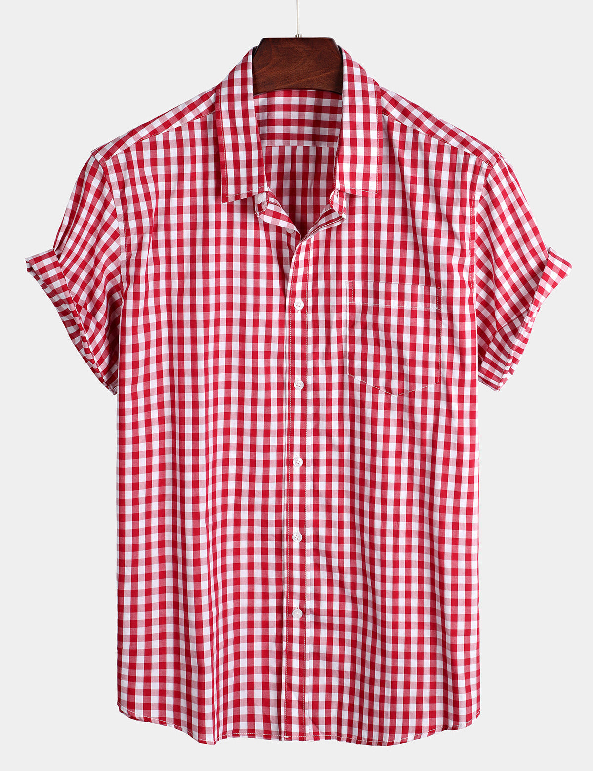 Men's Plaid Cotton Casual Solid Colour Pocket Summer Holiday Button Up Short Sleeve Shirt