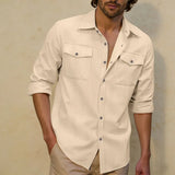 Vincent | Linen Shirt with Double Chest Pocket for Men