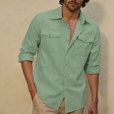Vincent | Linen Shirt with Double Chest Pocket for Men