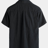 Men's Cotton Pocket Casual Solid Colour Beach Summer Button Up Short Sleeve Shirt