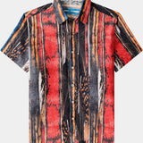 Men's Vintage Abstract Textured Cotton Cool Comfort Beach Party Holiday Short Sleeve Shirt